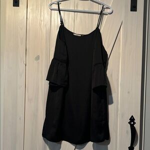 Dex Black Cold-Shoulder Mini Dress with Ruffle Sleeves